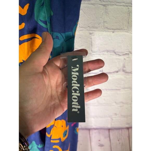 Modcloth Just Swinging By Fit & Flare Dress Size 14 Blue Monkey Print  Womens Su - Picture 4 of 8